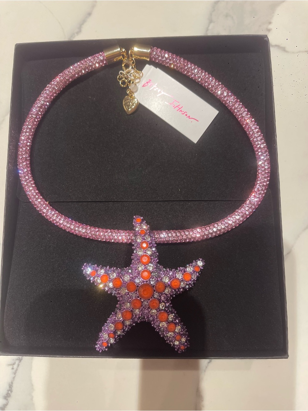 NWT Betsey Johnson Pink Crystal Starfish Statement Necklace Beach Glam Mermaid